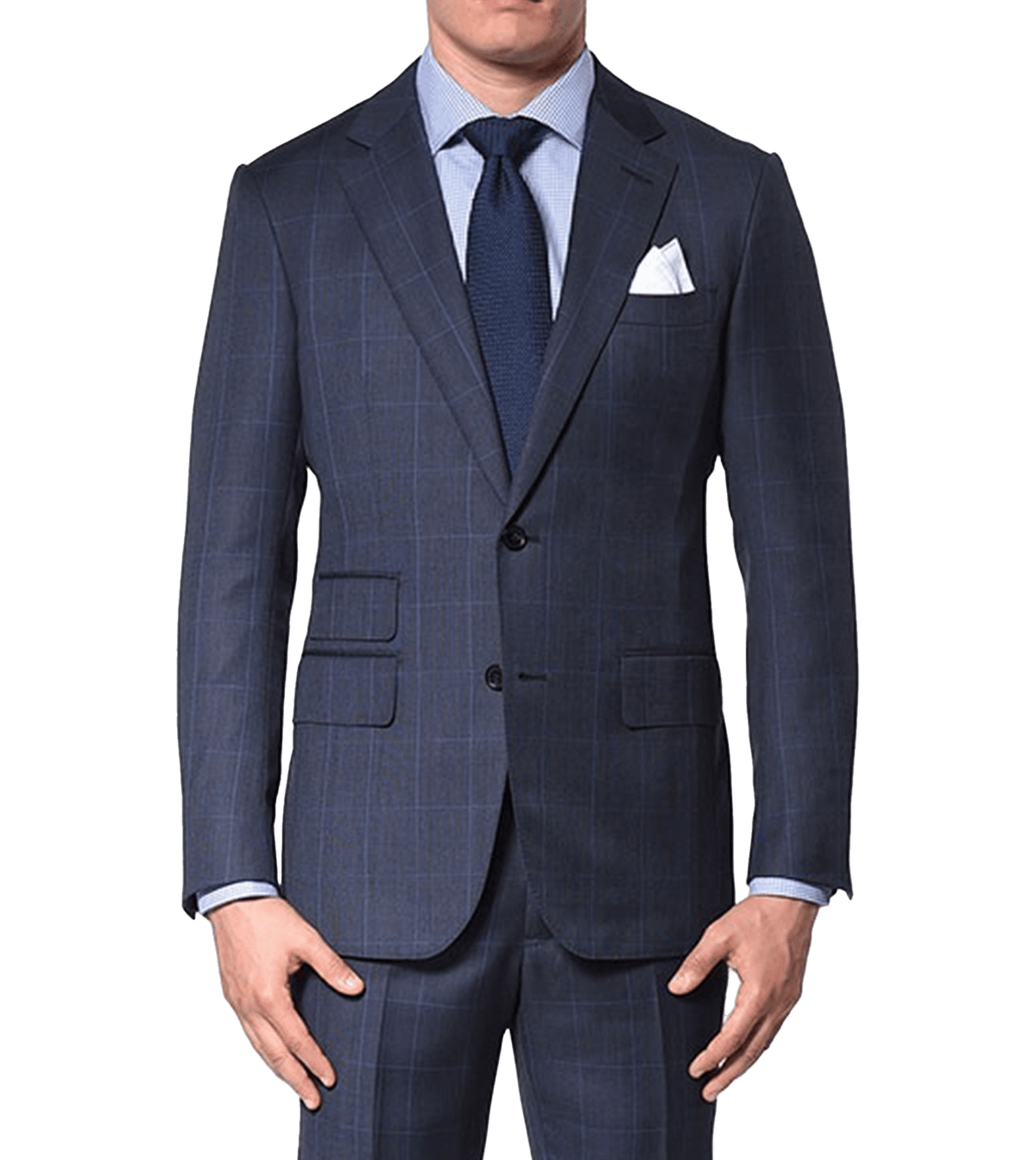 (product) Marine Blue Windowpane Bespoke Suit - custom suits nyc bespoke tailor midtown, noho