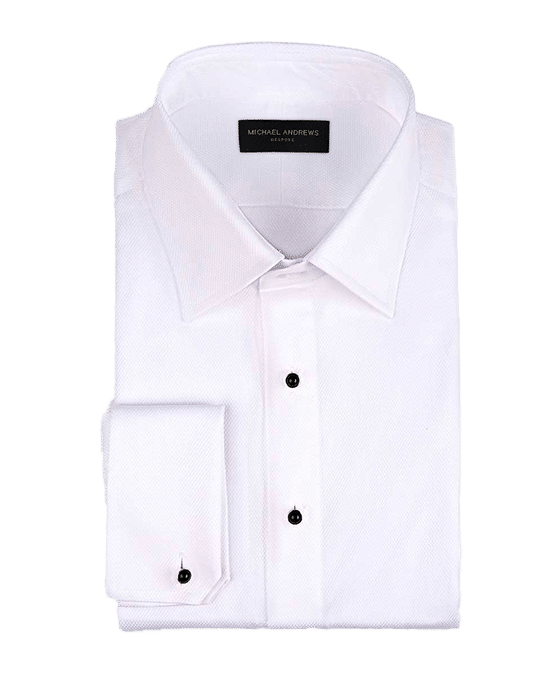 (product) White Pique, Stud-front, Classic-collar, Formal Shirt - custom suits nyc bespoke tailor midtown, noho