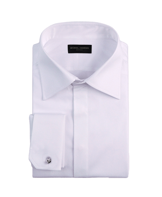 (product) White Pique Hidden Placket Classic Collar Shirt - custom suits nyc bespoke tailor midtown, noho
