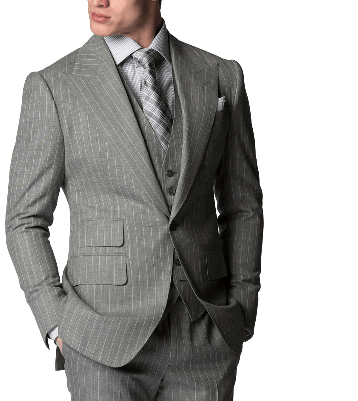 (product) Light Grey Pinstripe Bespoke Suit - custom suits nyc bespoke tailor midtown, noho