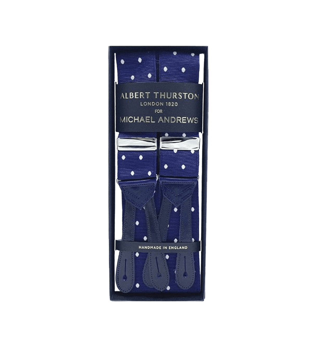 Albert Thurston Royal blue Suspenders with White Dots - custom suits nyc bespoke tailor midtown, noho