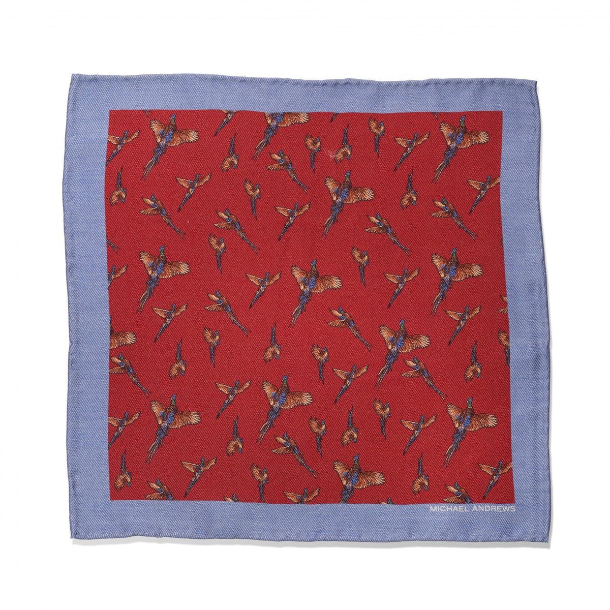 (product) Red, Tan & Blue Pheasant Pocket Square - custom suits nyc bespoke tailor midtown, noho