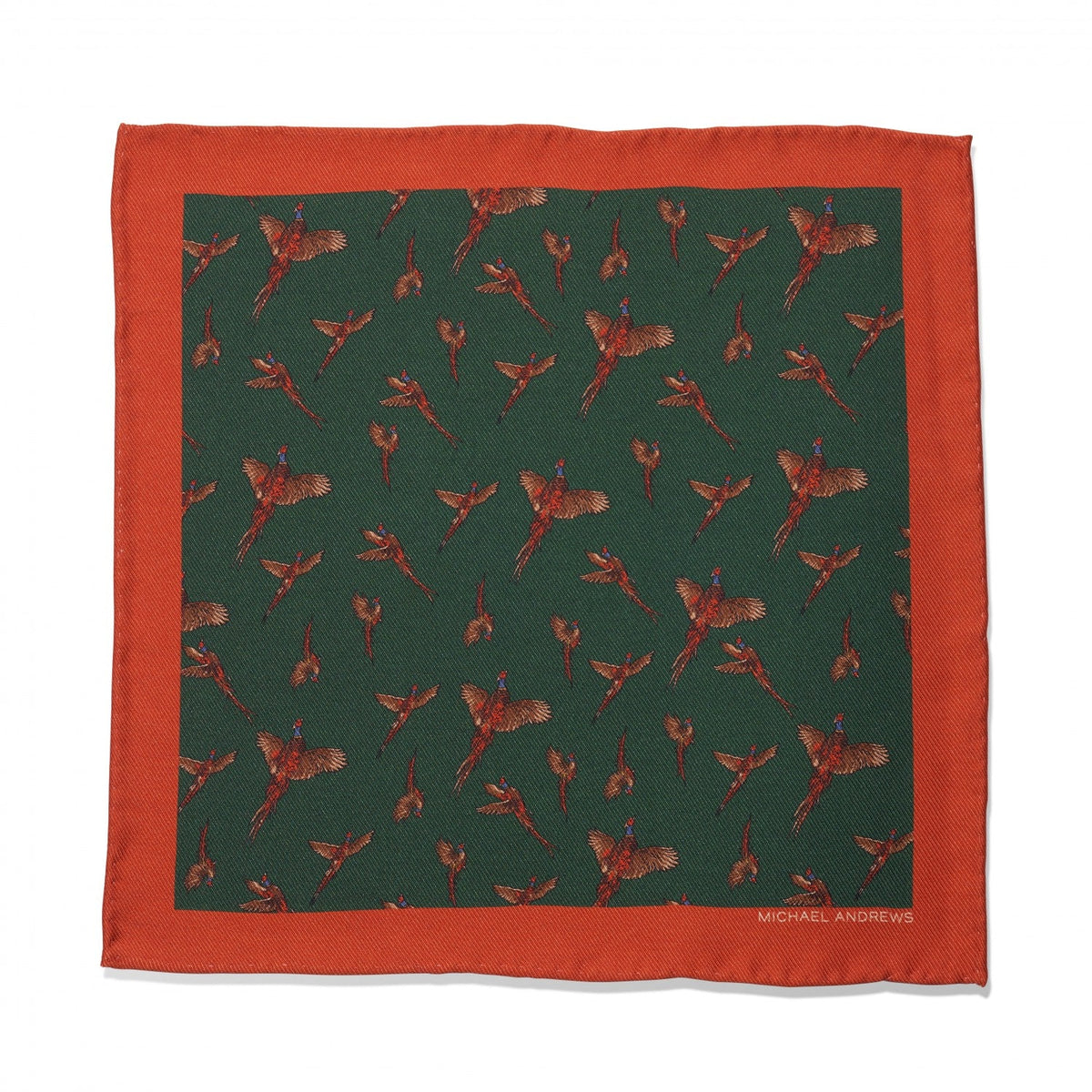 (product) Green, Tan & Red Pheasant Pocket Square - custom suits nyc bespoke tailor midtown, noho
