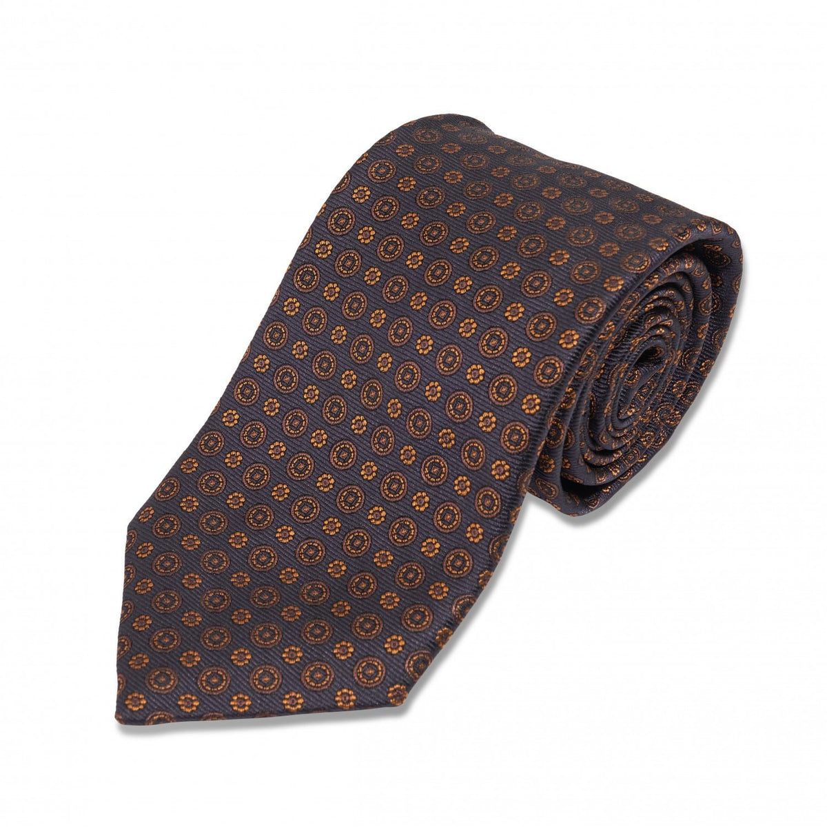 Navy Blue with Gold Medallions Silk Necktie - custom suits nyc bespoke tailor midtown, noho