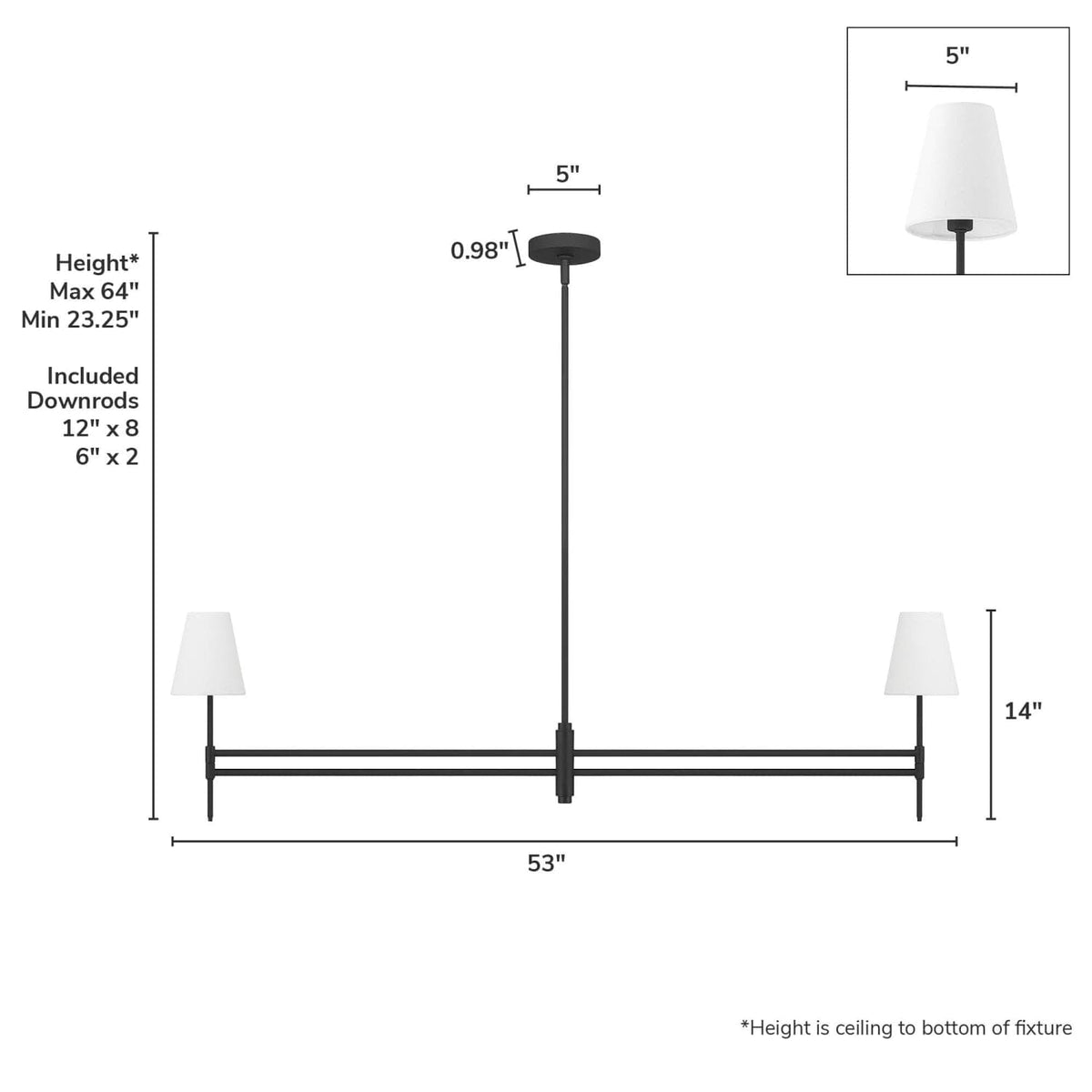 Camelia Stem Jasmine Roth 2 Light Linear Chandelier