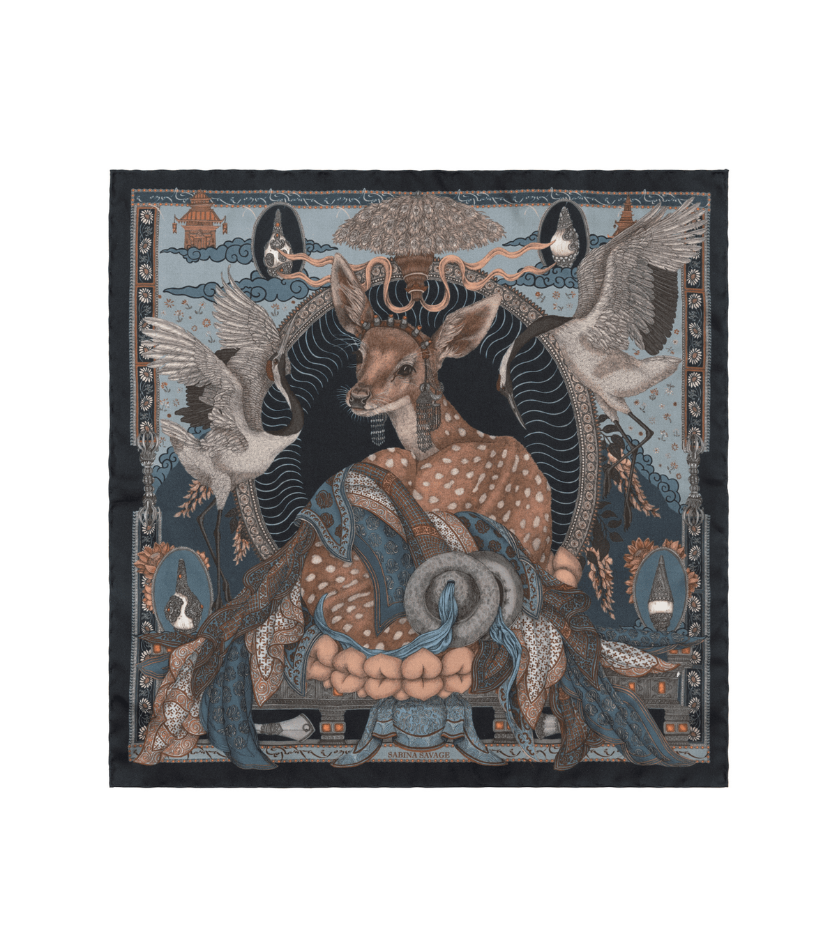 (product) The Song Deer Storm/ Steel Pocket Square, full view - custom suits nyc bespoke tailor midtown, noho