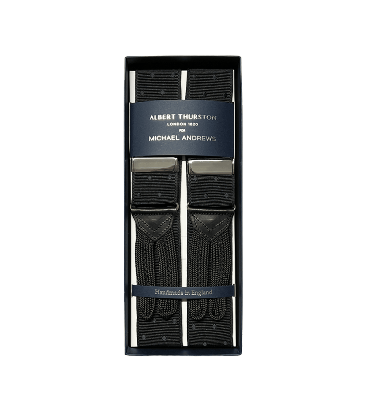 (product) Black Mono Dot Suspenders w Silver Hardware - custom suits nyc bespoke tailor midtown, noho