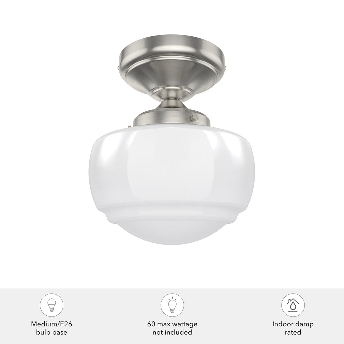 Saddle Creek Shiny Cased White Glass 1 Light Mini Semi Flush