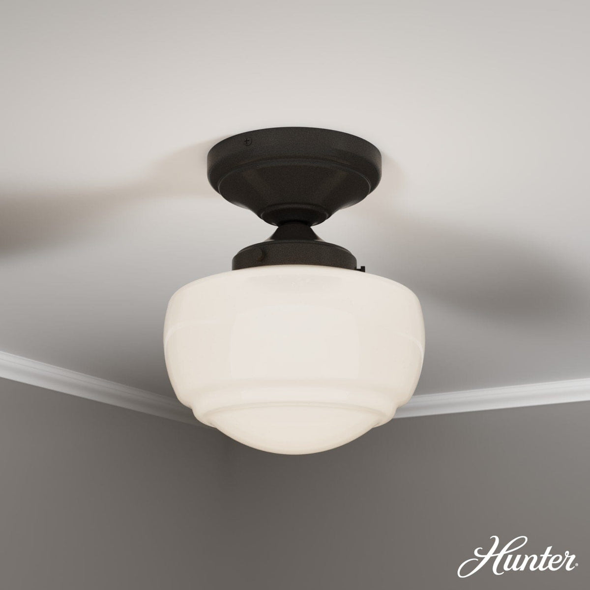 Saddle Creek Shiny Cased White Glass 1 Light Mini Semi Flush