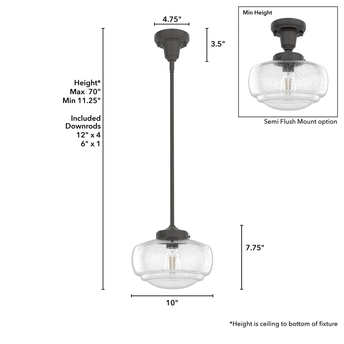 Saddle Creek Clear Seeded Glass 1 Light 10 Inch Pendant