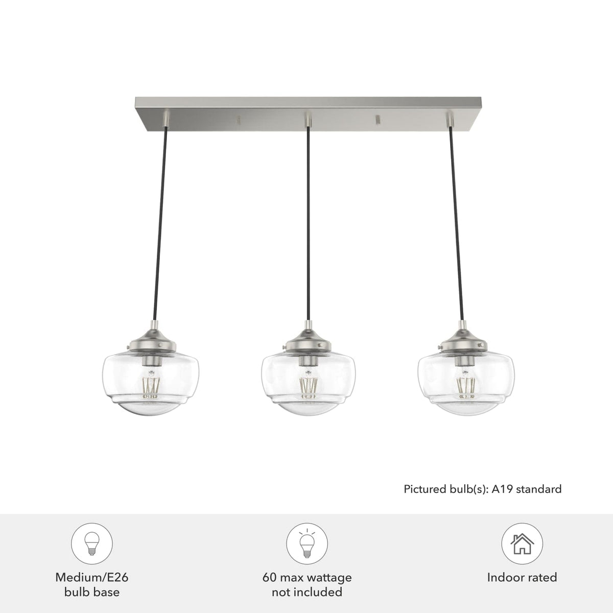 Saddle Creek Clear Seeded Glass 3 Light Linear Pendant Cluster