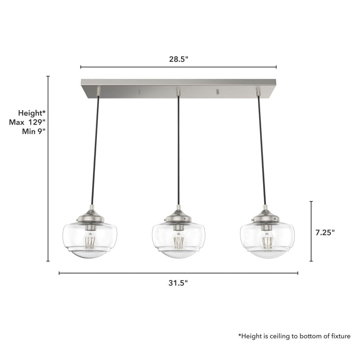 Saddle Creek Clear Seeded Glass 3 Light Linear Pendant Cluster