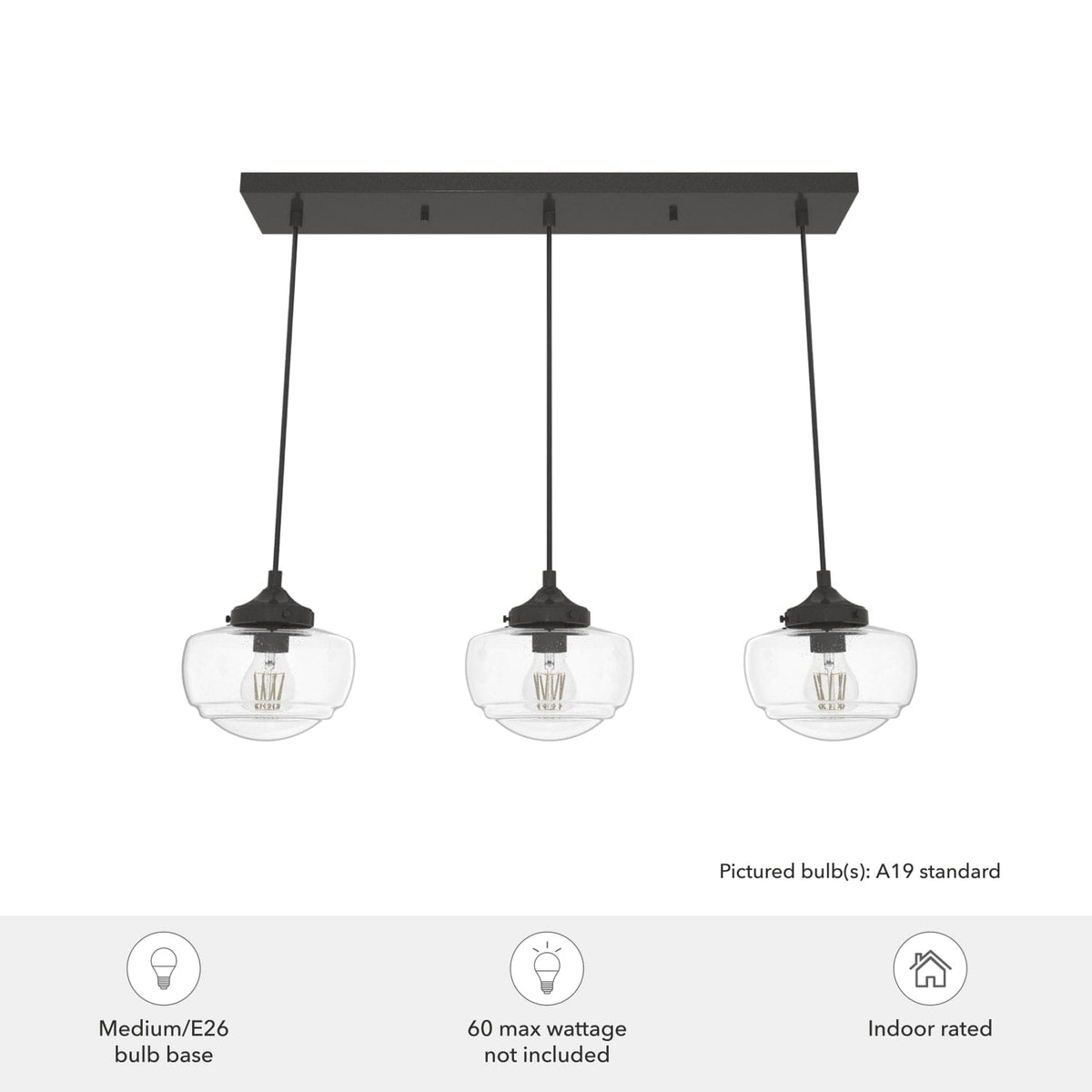 Saddle Creek Clear Seeded Glass 3 Light Linear Pendant Cluster