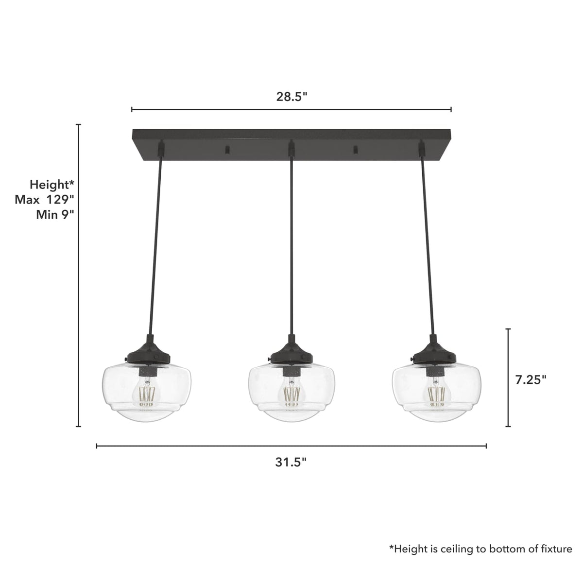 Saddle Creek Clear Seeded Glass 3 Light Linear Pendant Cluster