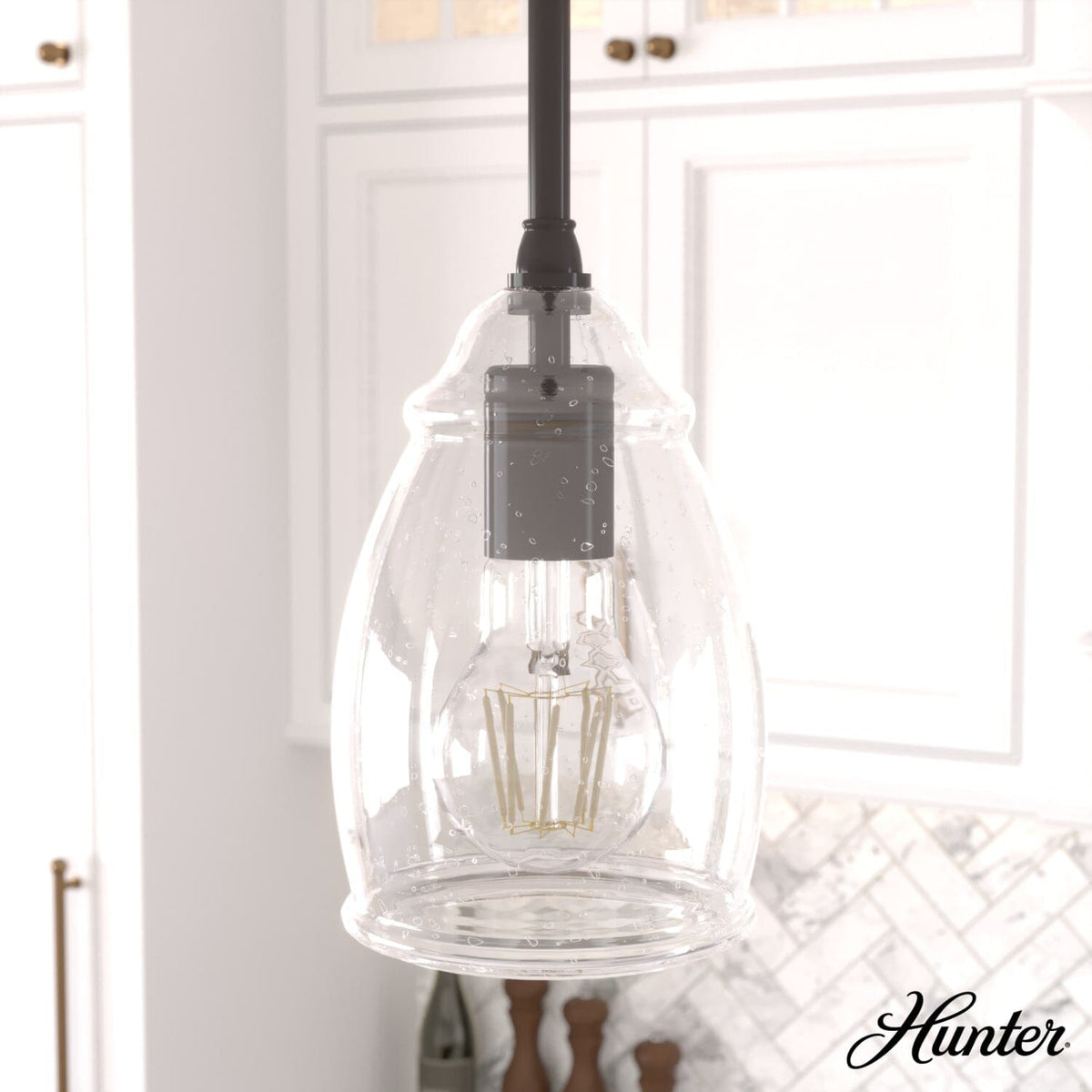 Dunshire Curved Vase Clear Seeded Glass 1 Light 5.25 Inch Mini Pendant