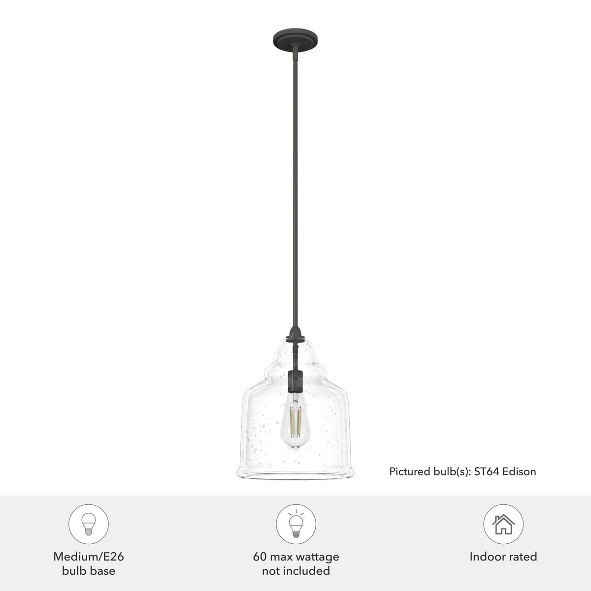 Dunshire Bell Clear Seeded Glass 1 Light 12 Inch Medium Pendant