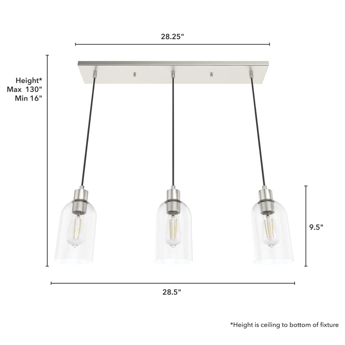 Lochemeade Clear Seeded Glass 3 Light Linear Pendant Cluster