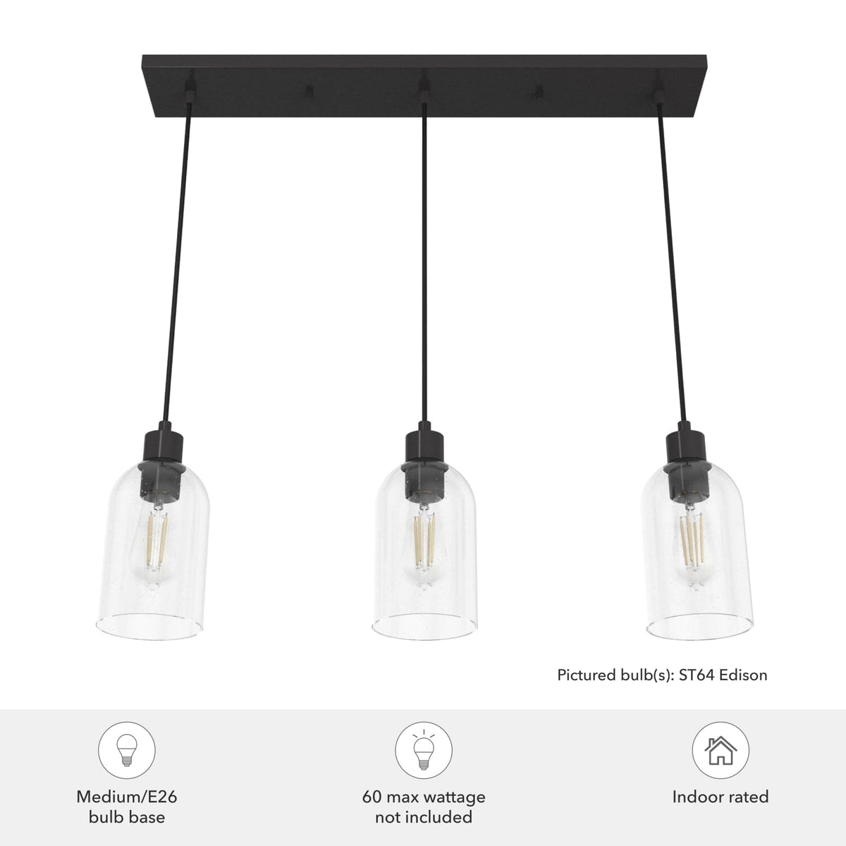 Lochemeade Clear Seeded Glass 3 Light Linear Pendant Cluster