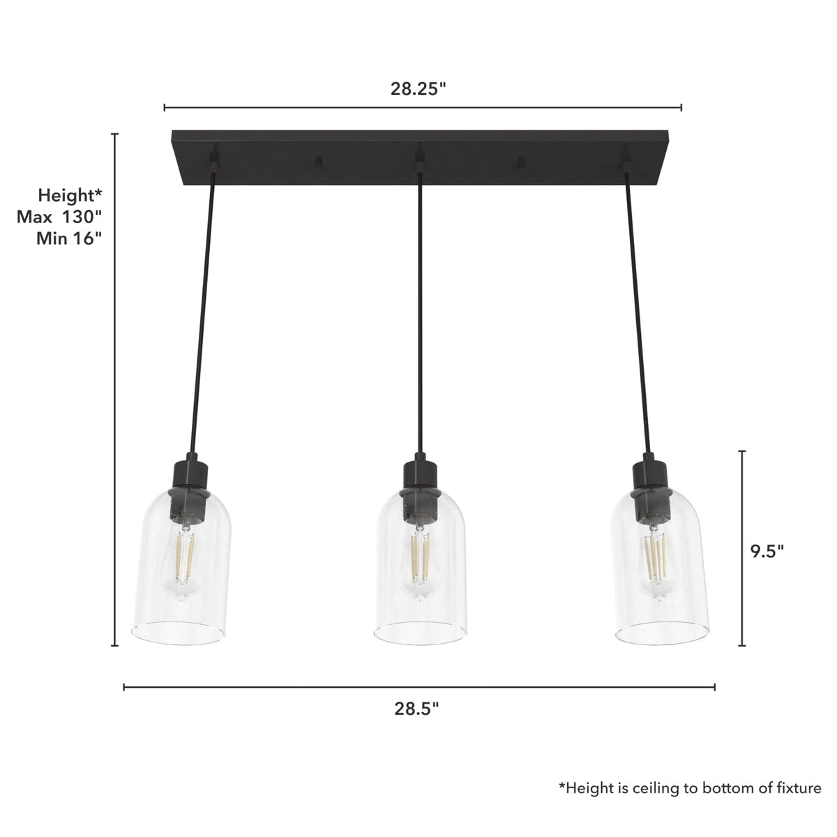 Lochemeade Clear Seeded Glass 3 Light Linear Pendant Cluster