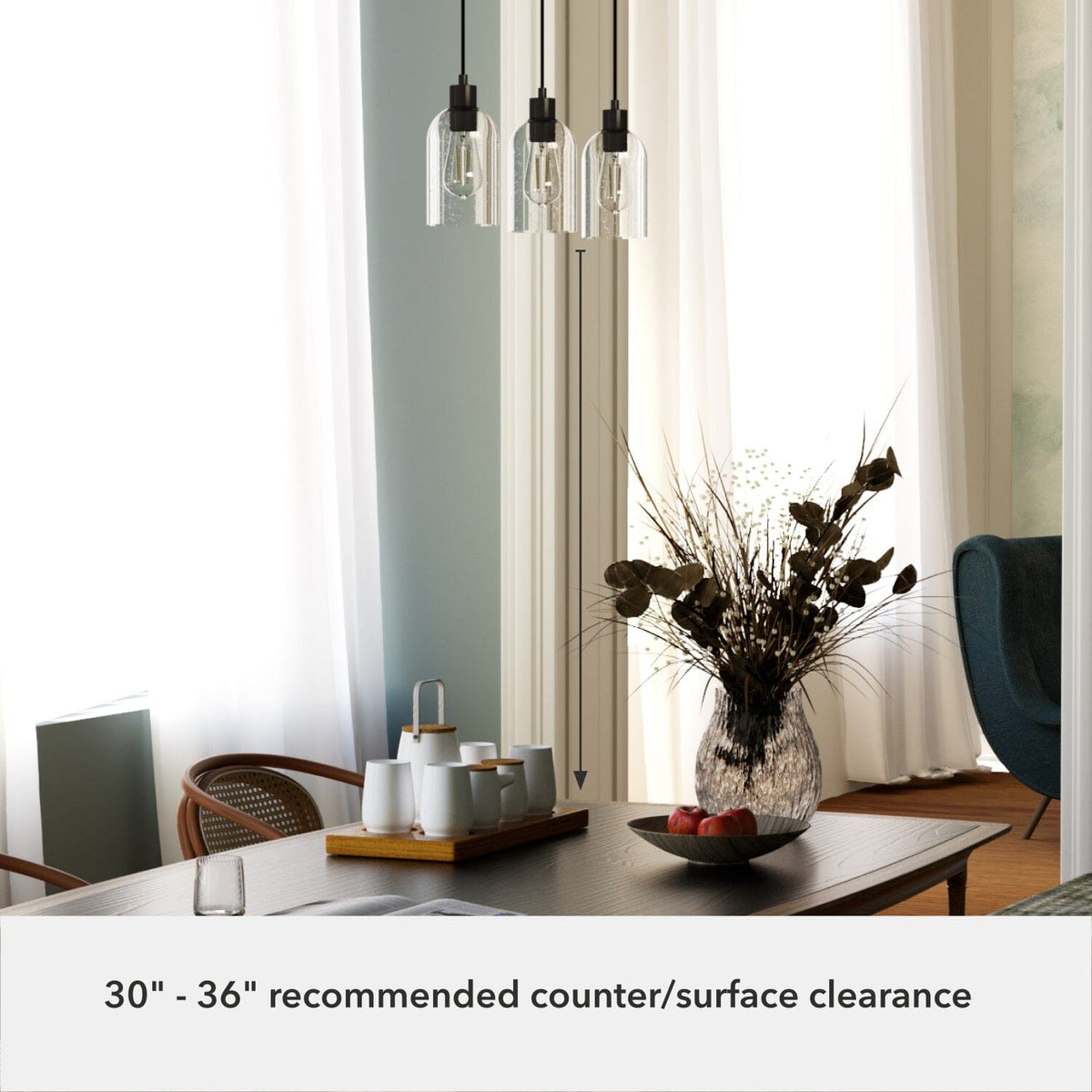Lochemeade Clear Seeded Glass 3 Light Linear Pendant Cluster
