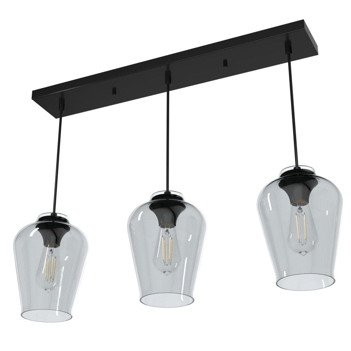 Vidria Smoked Glass 3 Light Linear Pendant Cluster