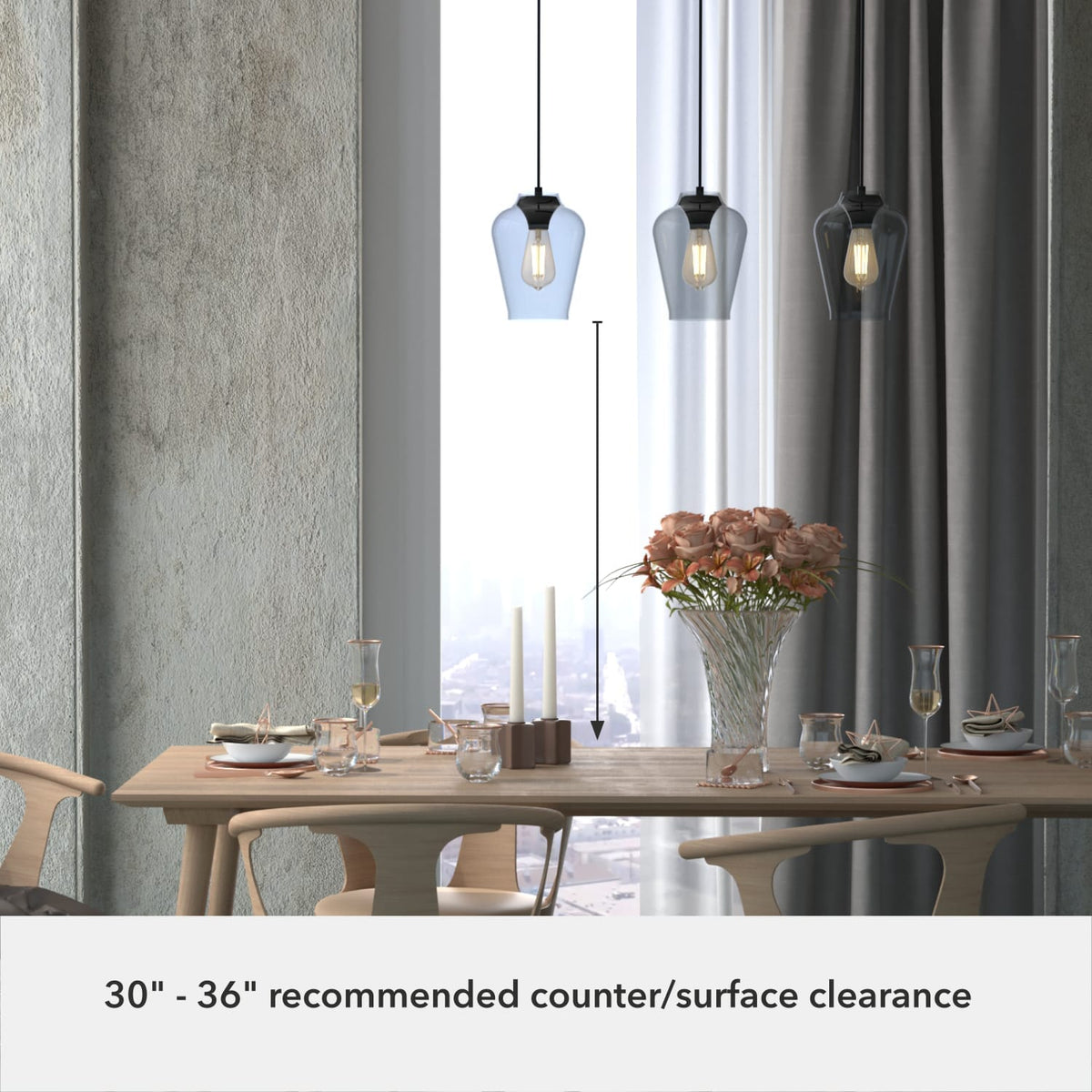 Vidria Smoked Glass 3 Light Linear Pendant Cluster