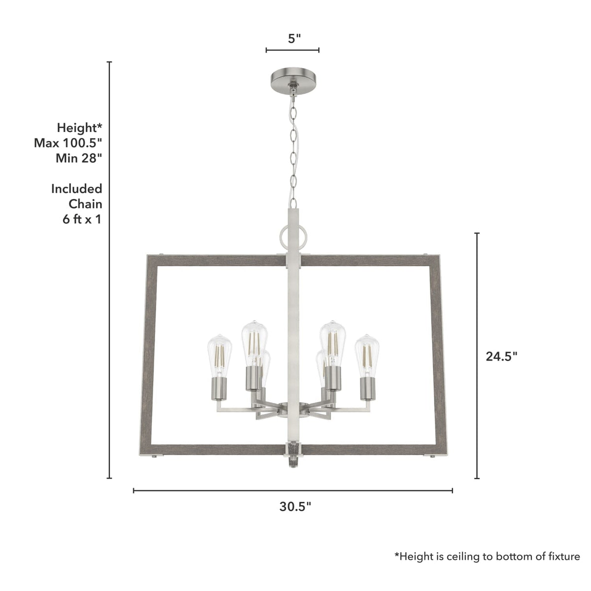 Woodburn 6 Light 30 Inch Foyer Pendant