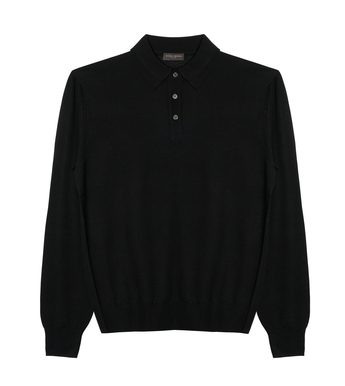 (product) Black Silk Cashmere Long-Sleeve Polo - custom suits nyc bespoke tailor midtown, noho