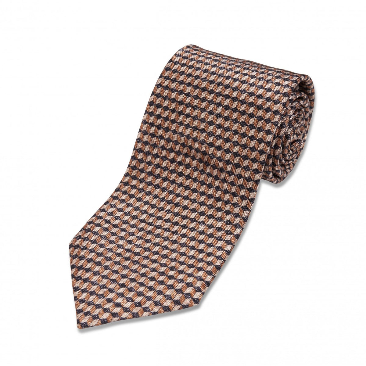 Navy, Gold and Ivory Geometric Cube Silk Necktie - custom suits nyc bespoke tailor midtown, noho