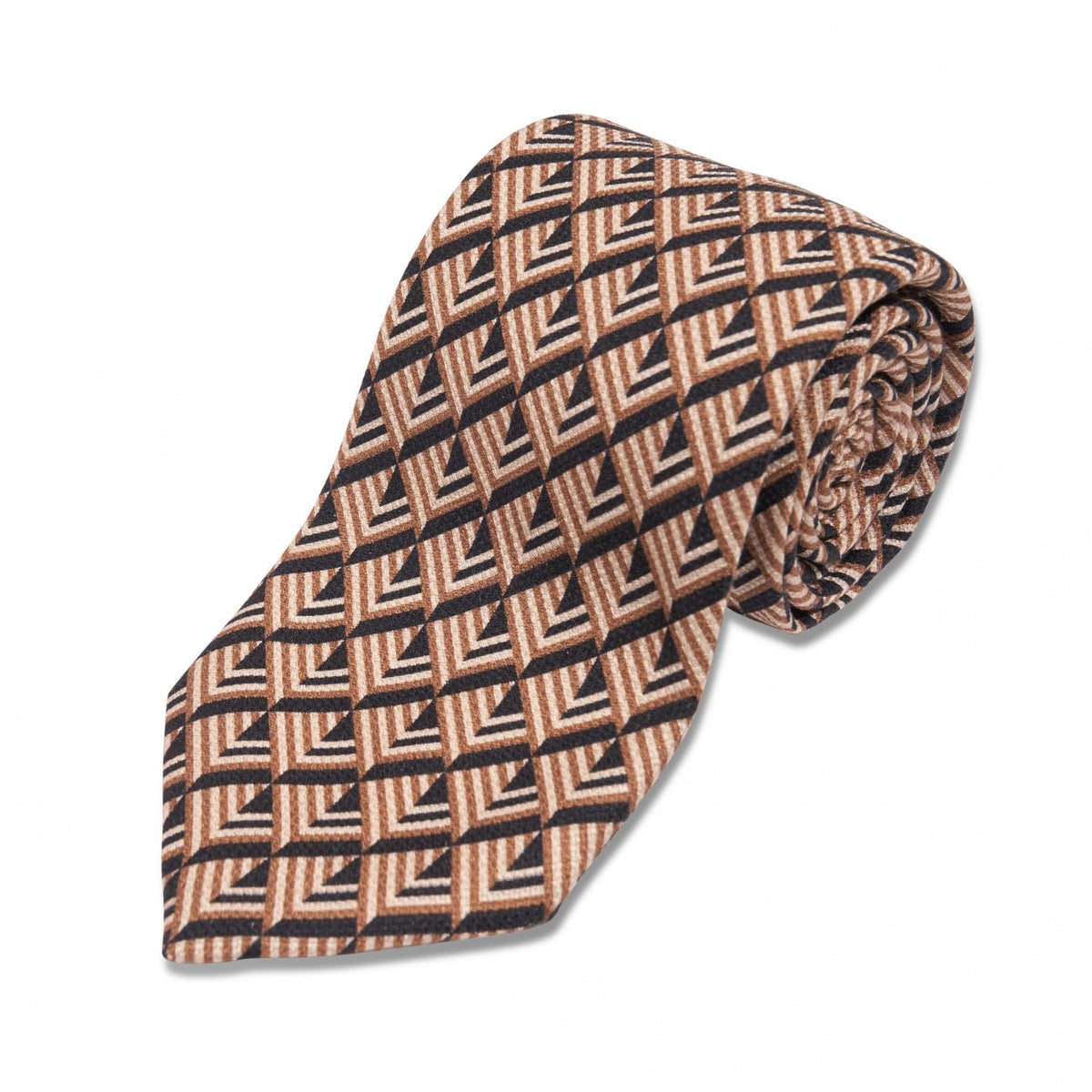 Black, Gold and Ivory Geometric Triangle Silk Necktie - custom suits nyc bespoke tailor midtown, noho
