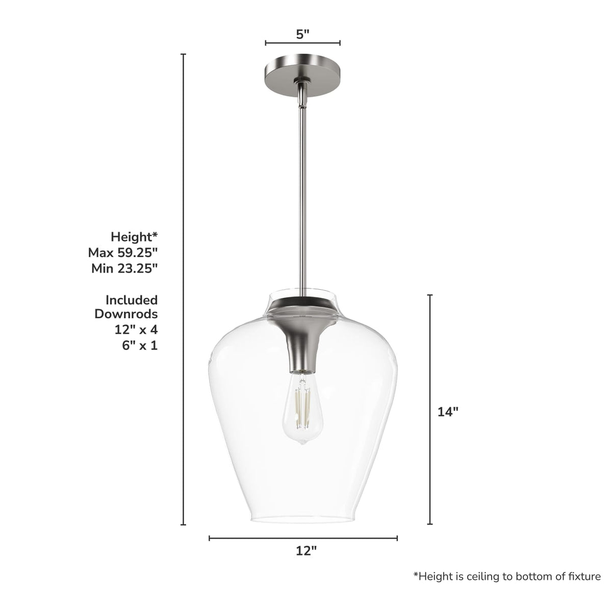 1 Light Medium 12 Inch Pendant