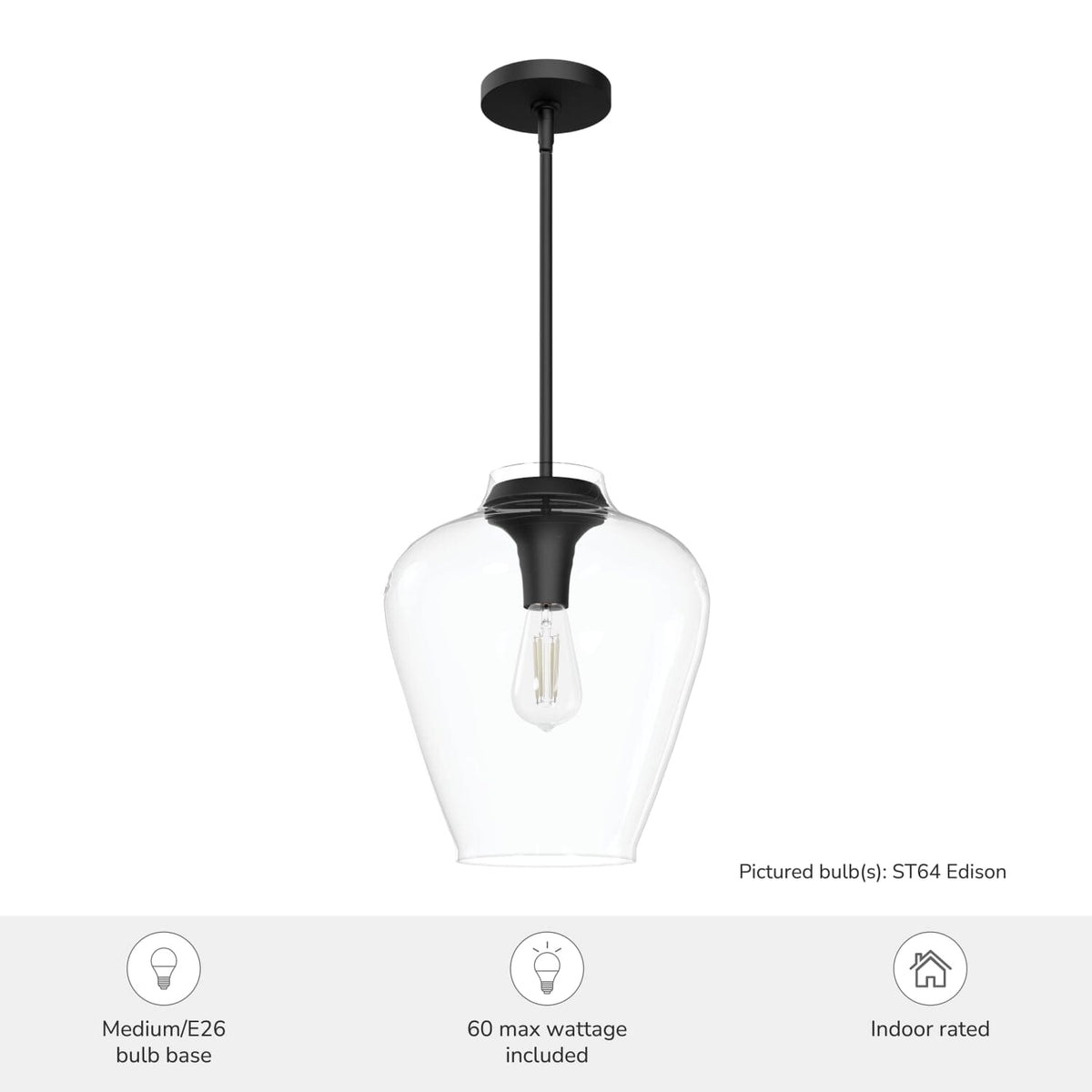 1 Light Medium 12 Inch Pendant