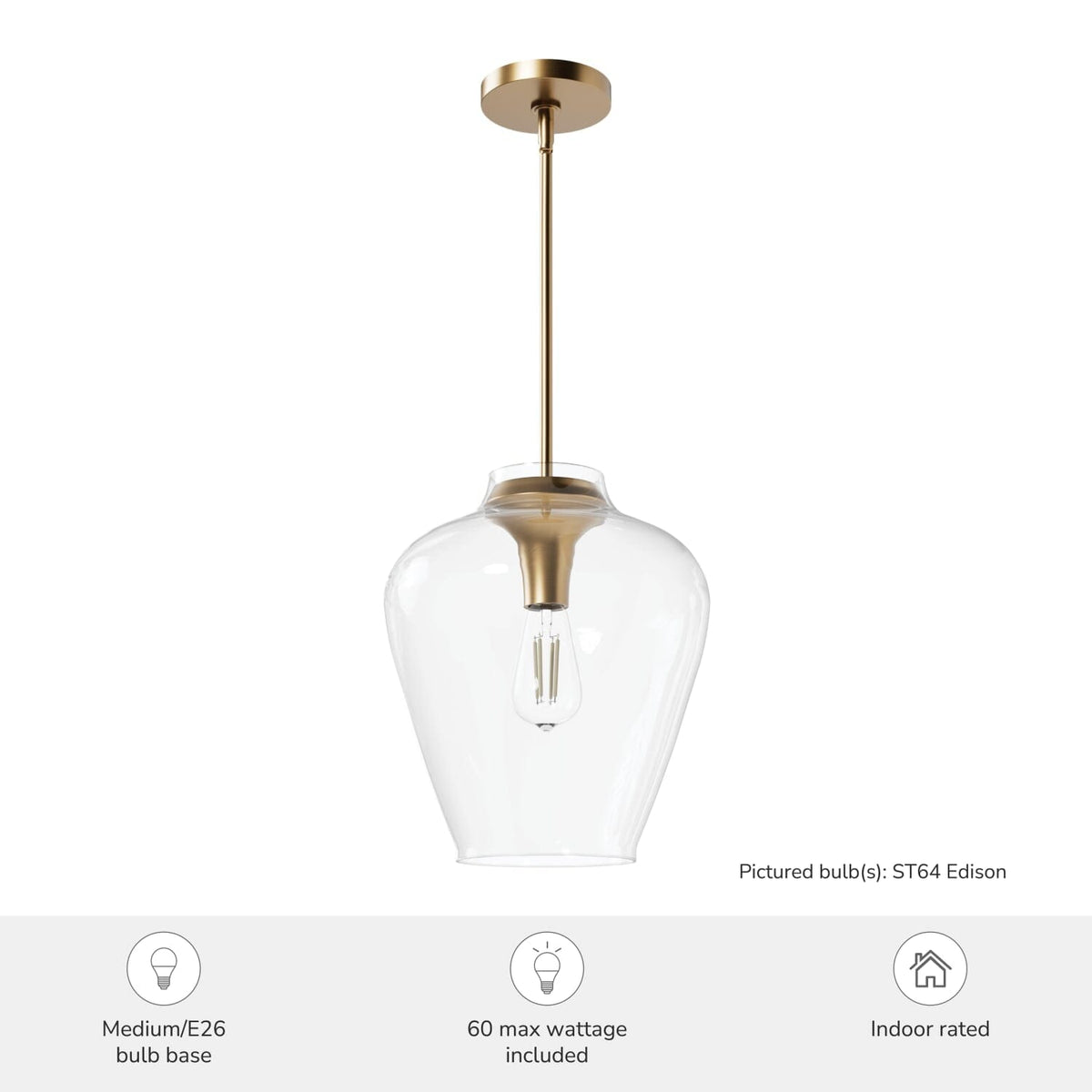 1 Light Medium 12 Inch Pendant