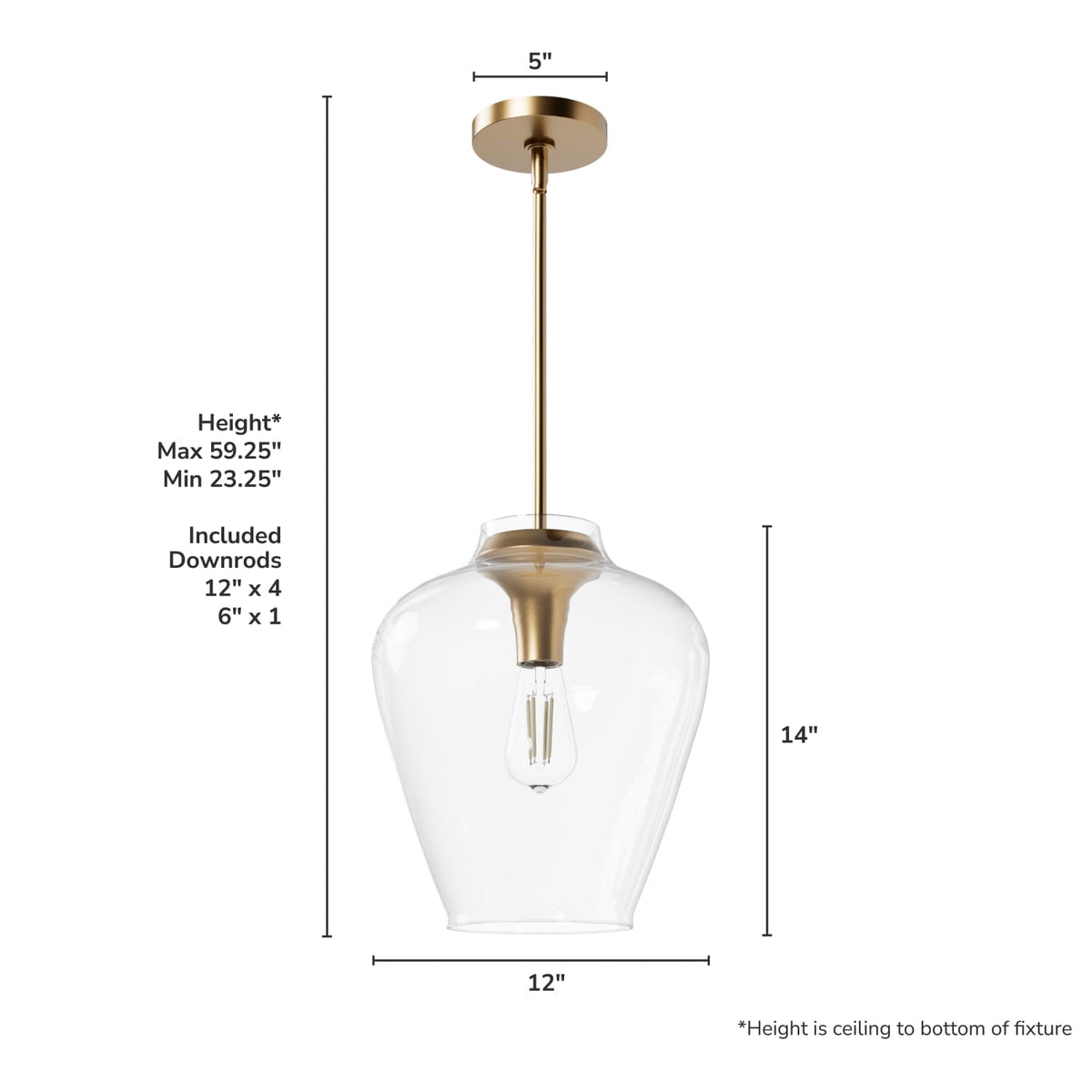 1 Light Medium 12 Inch Pendant