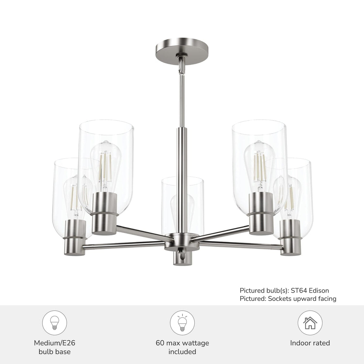 5 Light Medium 26 Inch Chandelier