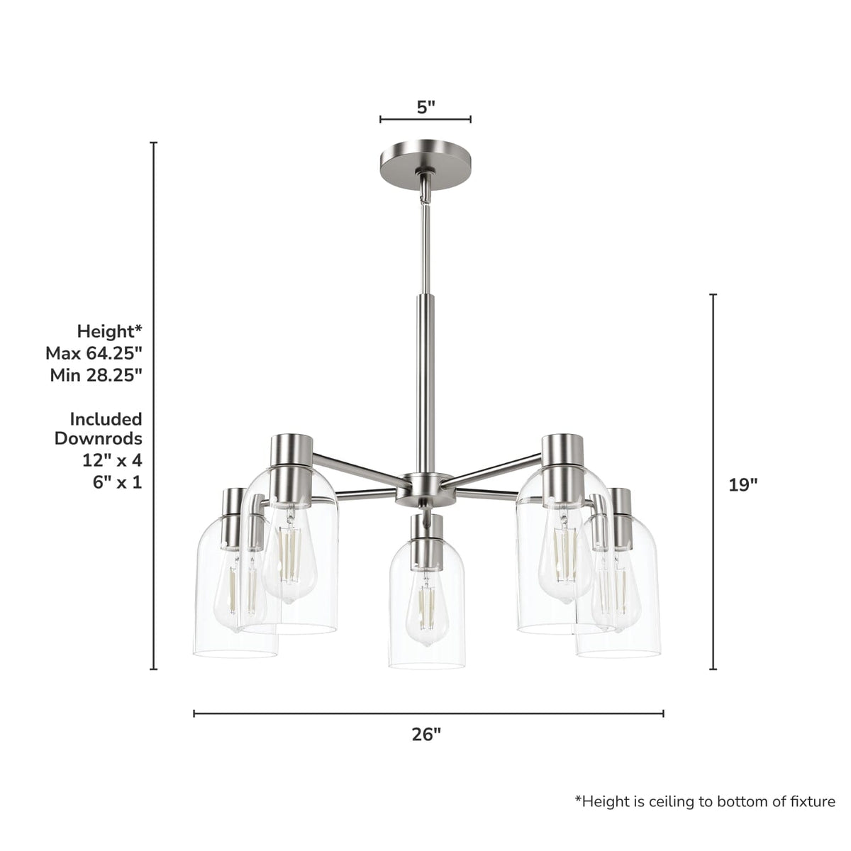 5 Light Medium 26 Inch Chandelier