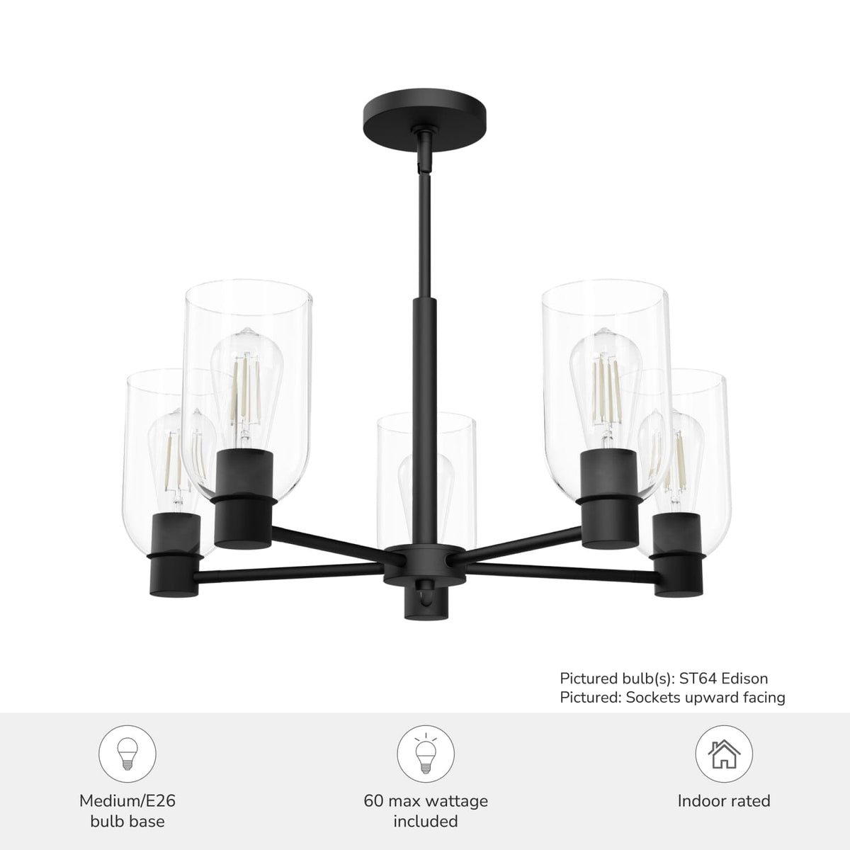 5 Light Medium 26 Inch Chandelier