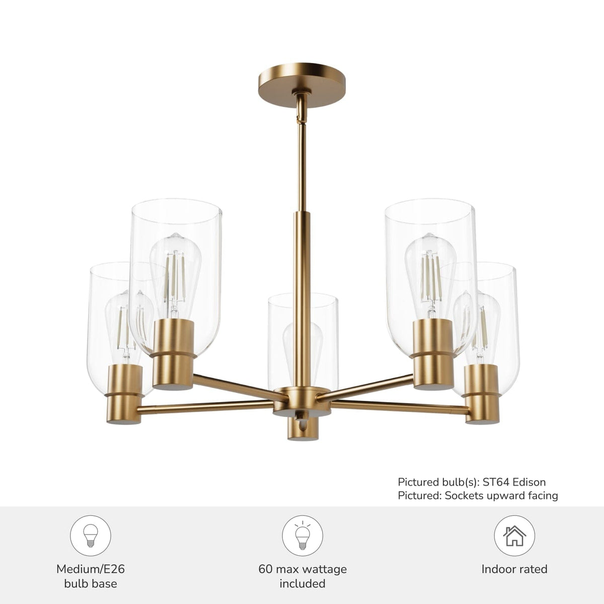 5 Light Medium 26 Inch Chandelier