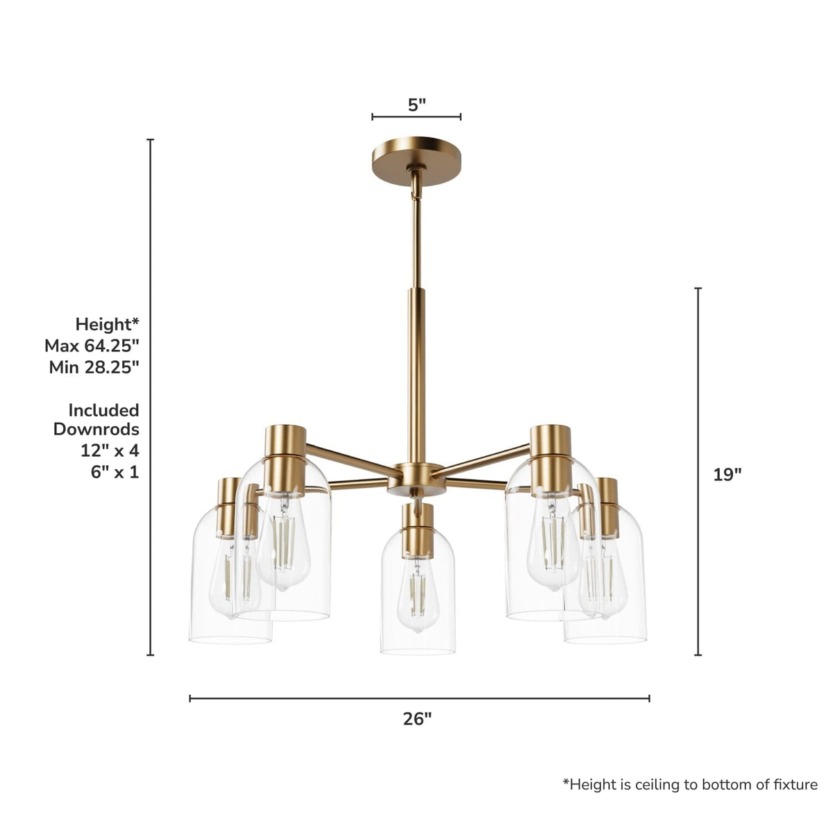 5 Light Medium 26 Inch Chandelier