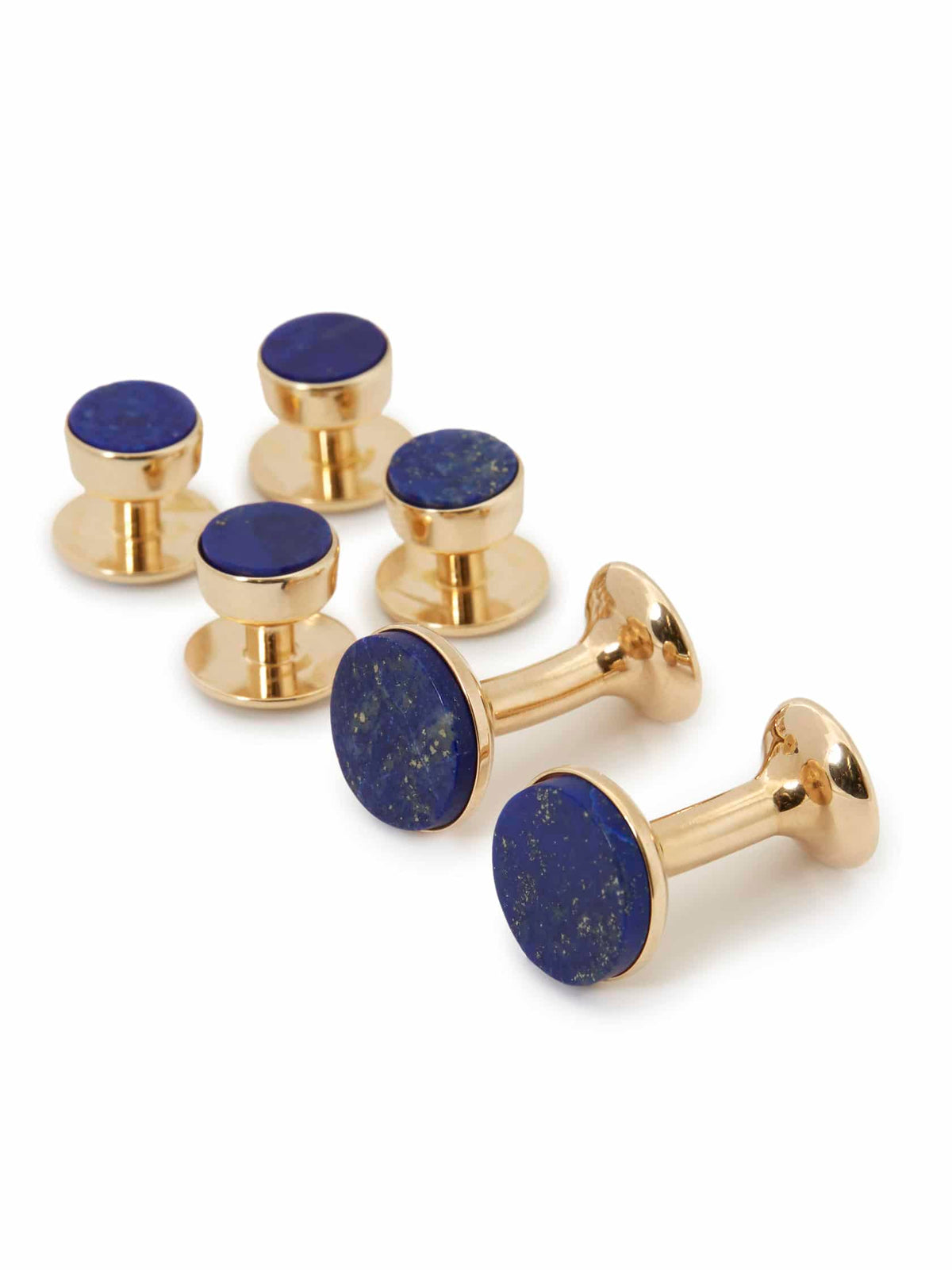 (product) Lapis Lazuli Stud and Cufflink Set (Yellow Gold) - custom suits nyc bespoke tailor midtown, noho