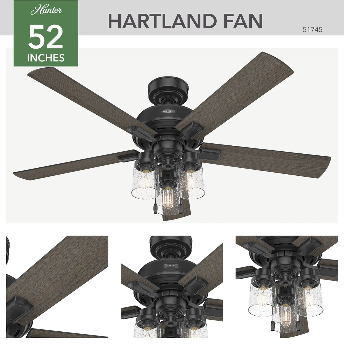Hartland with LED Light and Pull Chain 52 inch