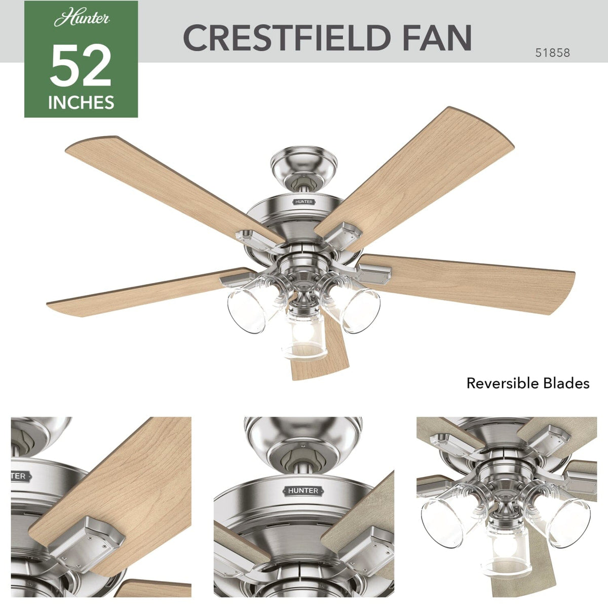 Crestfield with 3 LED Lights 52 inch with remote