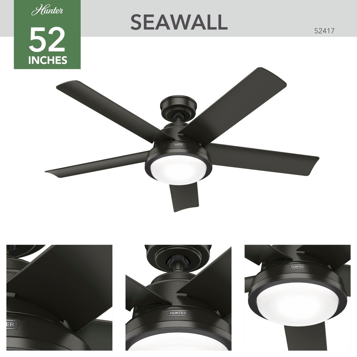 Seawall Outdoor WeatherMax with LED Light 52 inch with Wall Control