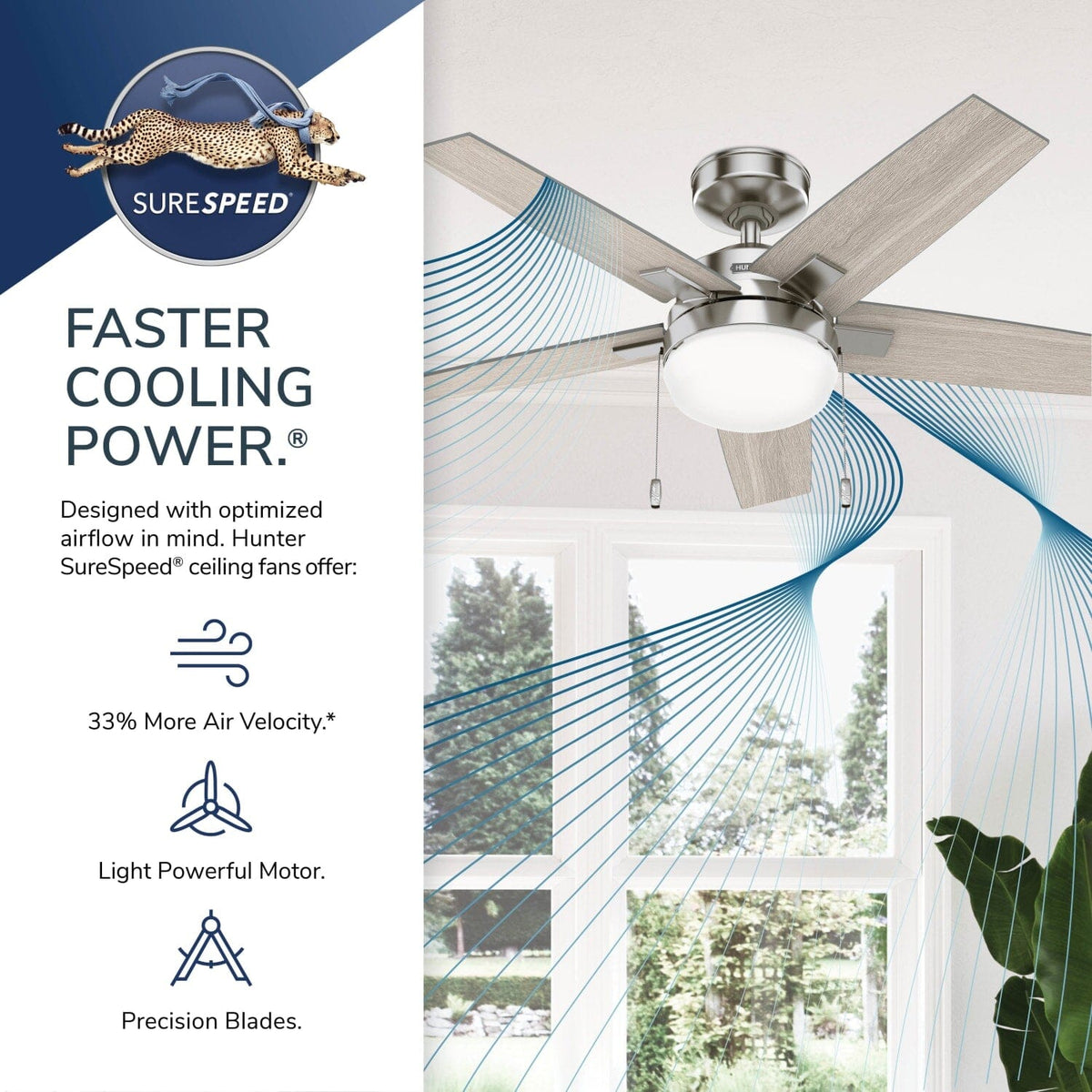 44in Indoor Ceiling Fan with LED Light