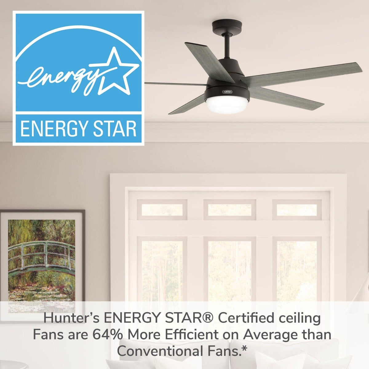 Aerodyne Indoor Smart Fan Energy Star with LED and Reversible Blades and Remote 60 inch