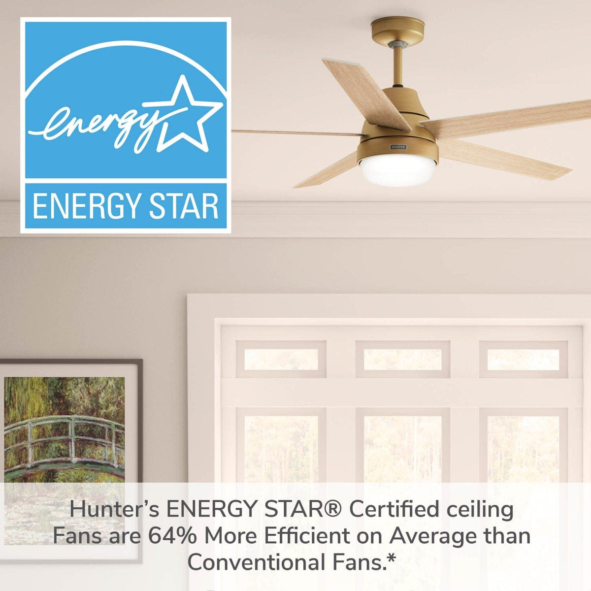 Aerodyne Indoor Smart Fan Energy Star with LED and Reversible Blades and Remote 60 inch