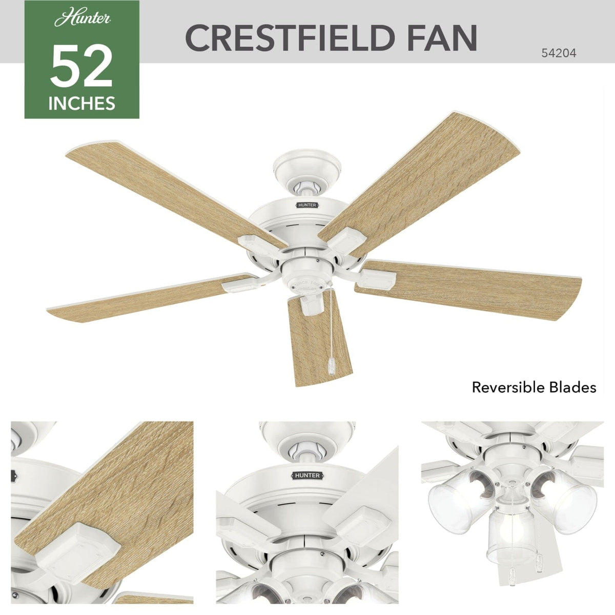 Crestfield with 3 LED Lights 52 inch