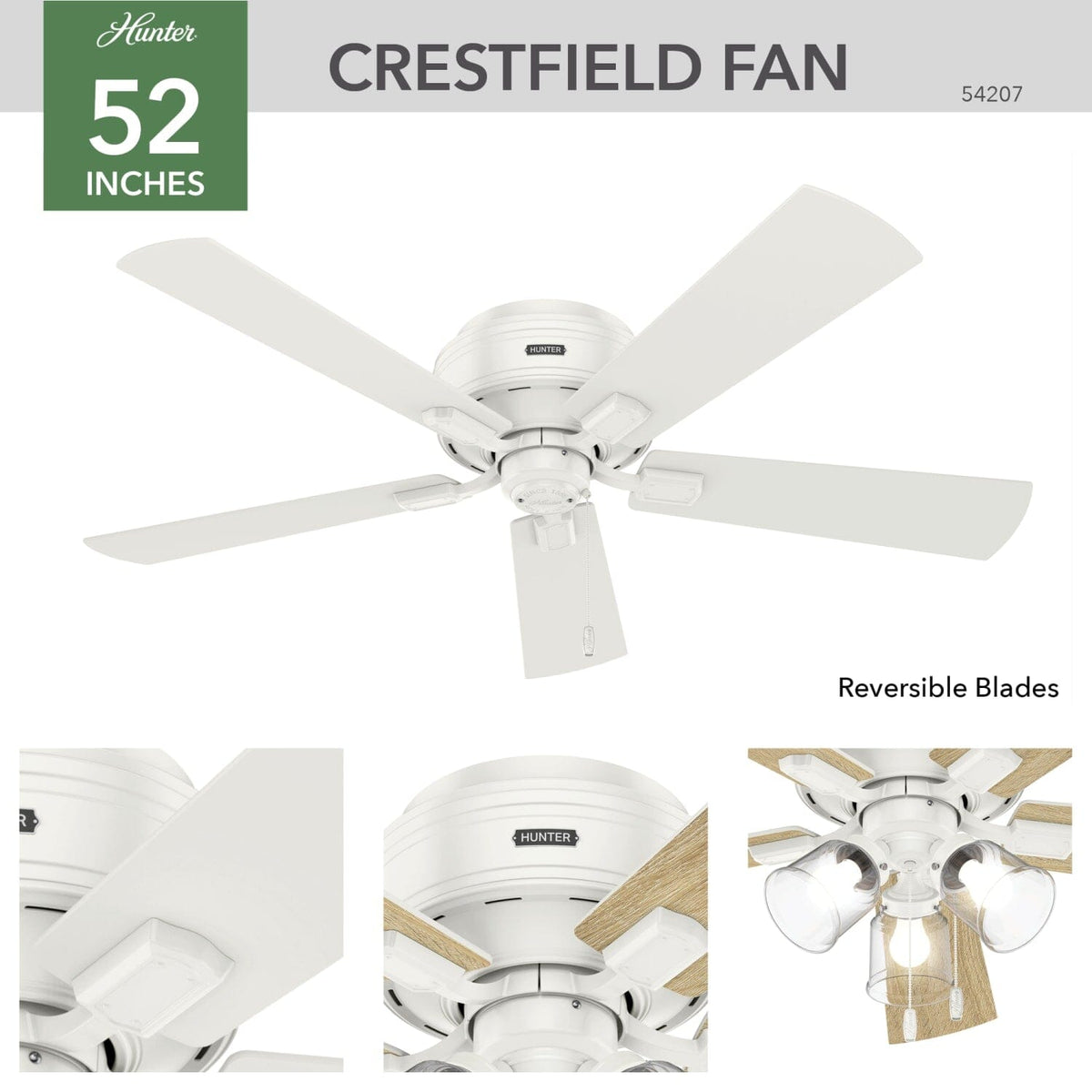 Crestfield Low Profile with 3 LED Lights 52 inch
