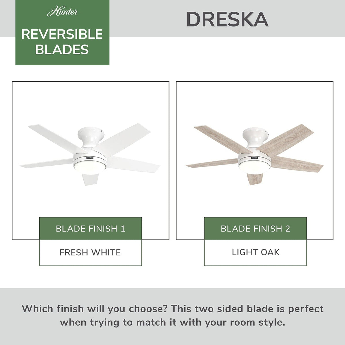 Dreska Indoor Low Profile 44 inch with LED Light and Remote