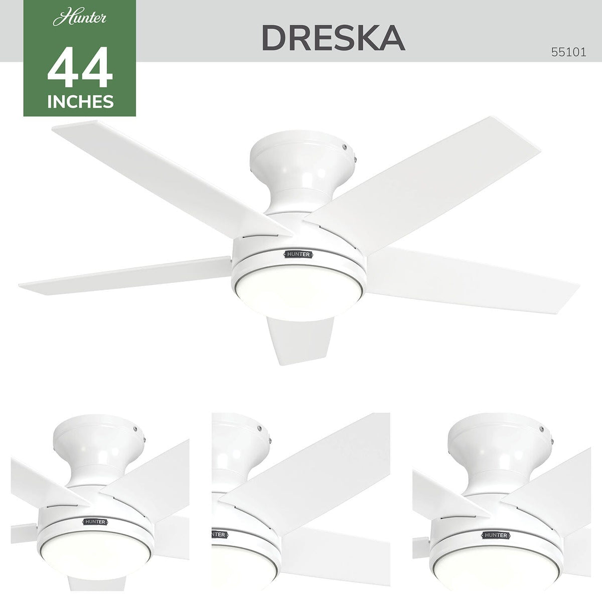 Dreska Indoor Low Profile 44 inch with LED Light and Remote